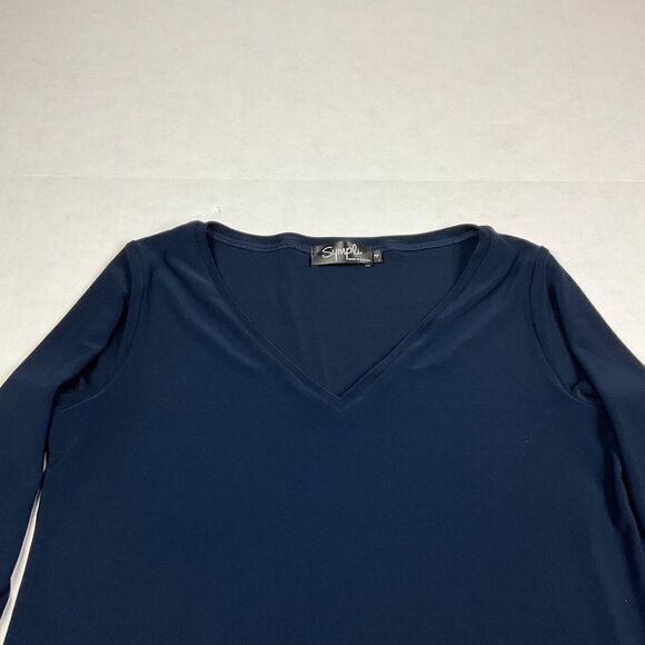 Sympli Long Tunic Top Blue V-Neck Flowy Asymmetrical Shirt Side Slits Size 4 - Picture 2 of 9